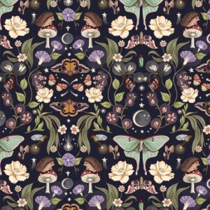 Nocturnal Garden by Belle & Boo Out to Play for Michael Miller fabrics DDC12364 MIDN-D Lunar Moths £16.00 a metre