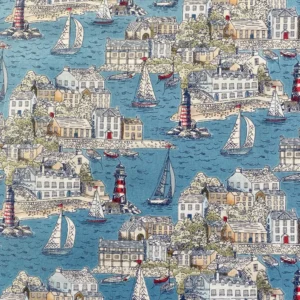 High Tide Reef 077 B5 Harbour View Mid Blue Makower £14.00 a metre